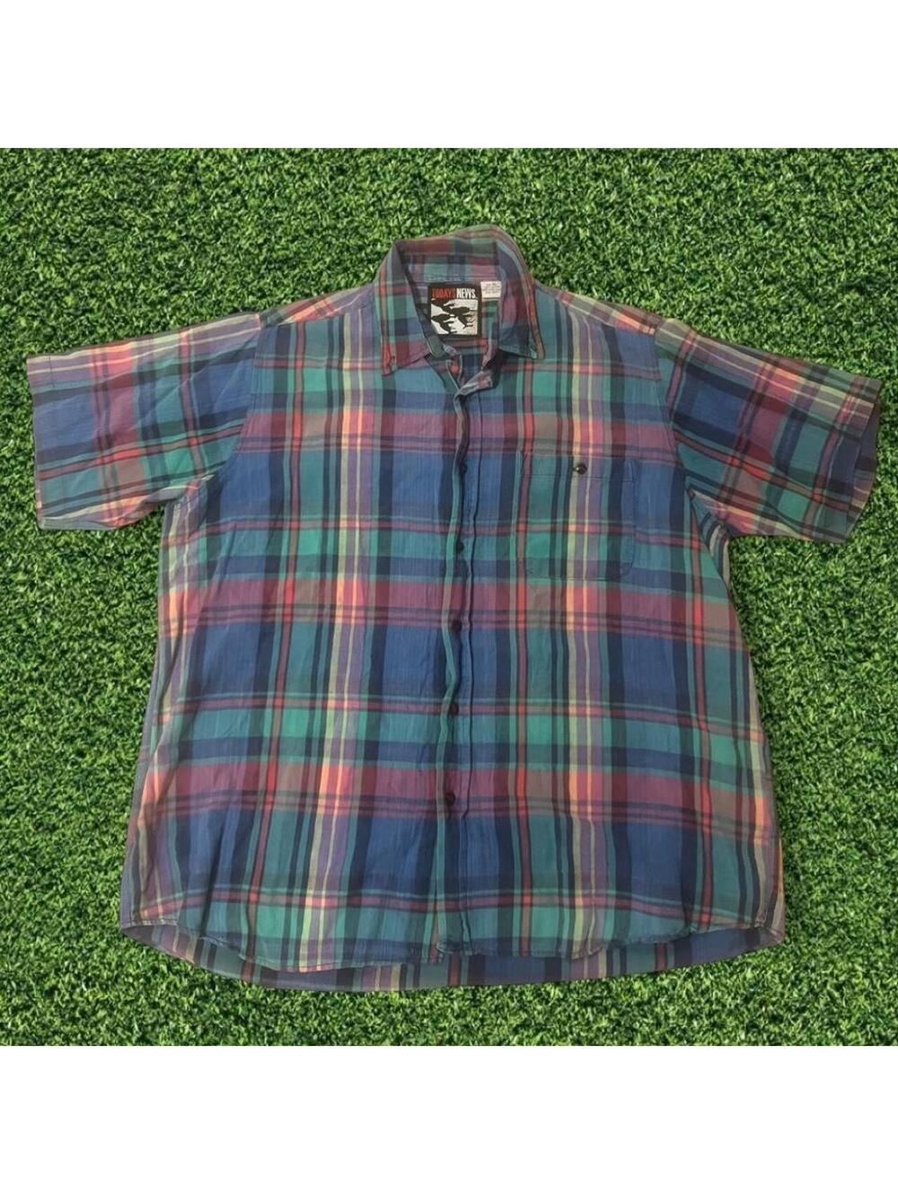 Vintage Today’s News Multicolored Plaid Button-Up Shirt, Size XL (26)